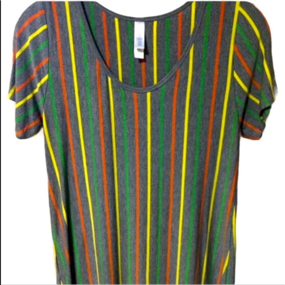 LuLaRoe Womens Small Top With Multi Colored Stripes On Grey Background